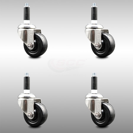 Service Caster 3.5 Inch 316SS Soft Rubber Wheel Swivel 7/8 Inch Expanding Stem Caster Set SCC SCC-SS316EX20S3514-SRS-78-4